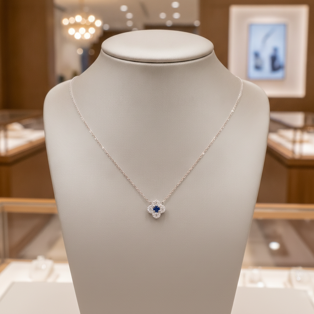 NT404984. 14K Solid Gold Flower Solitaire Tiny Necklace