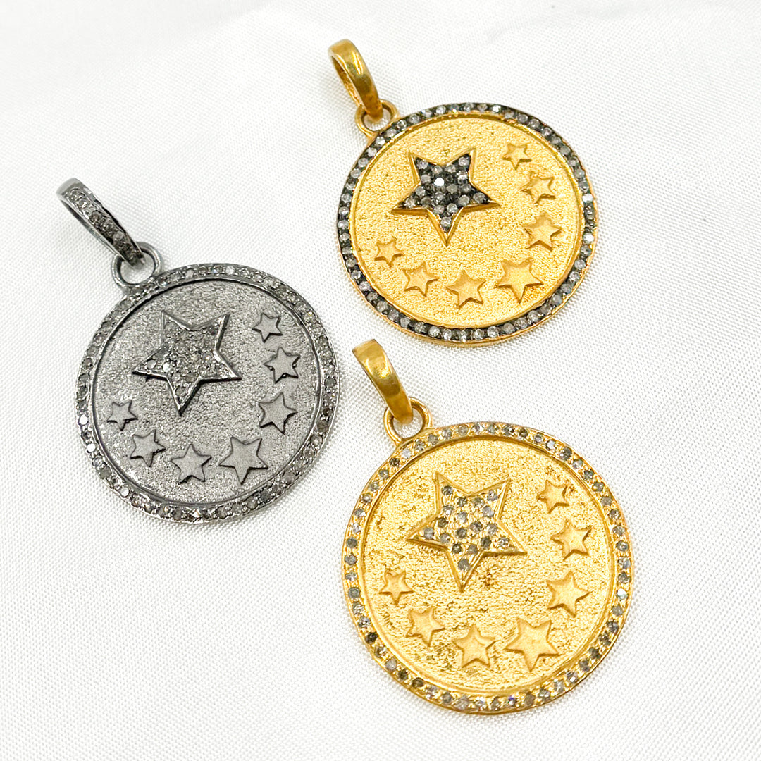 DP517. Diamond Sterling Silver Round Star Pendant