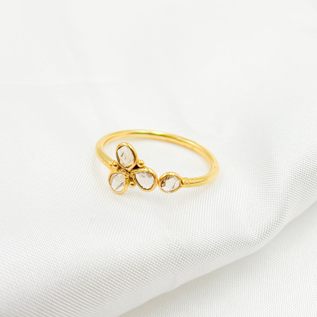 DR036. Diamond Sterling Silver Gold Plated Flower Ring