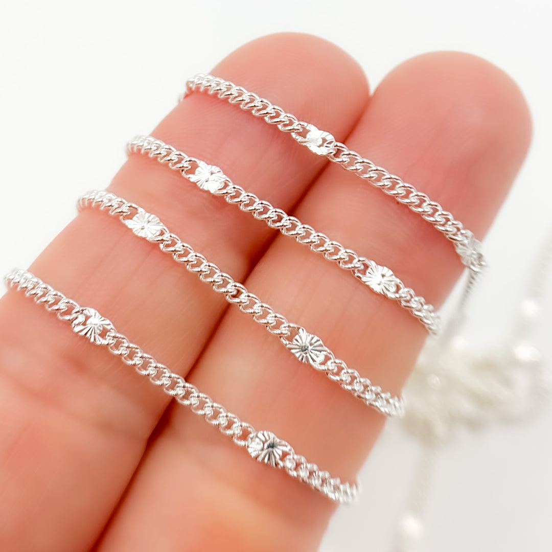 67S5SS. Sterling Silver Curb Chain with Diamond Cut Marina Link