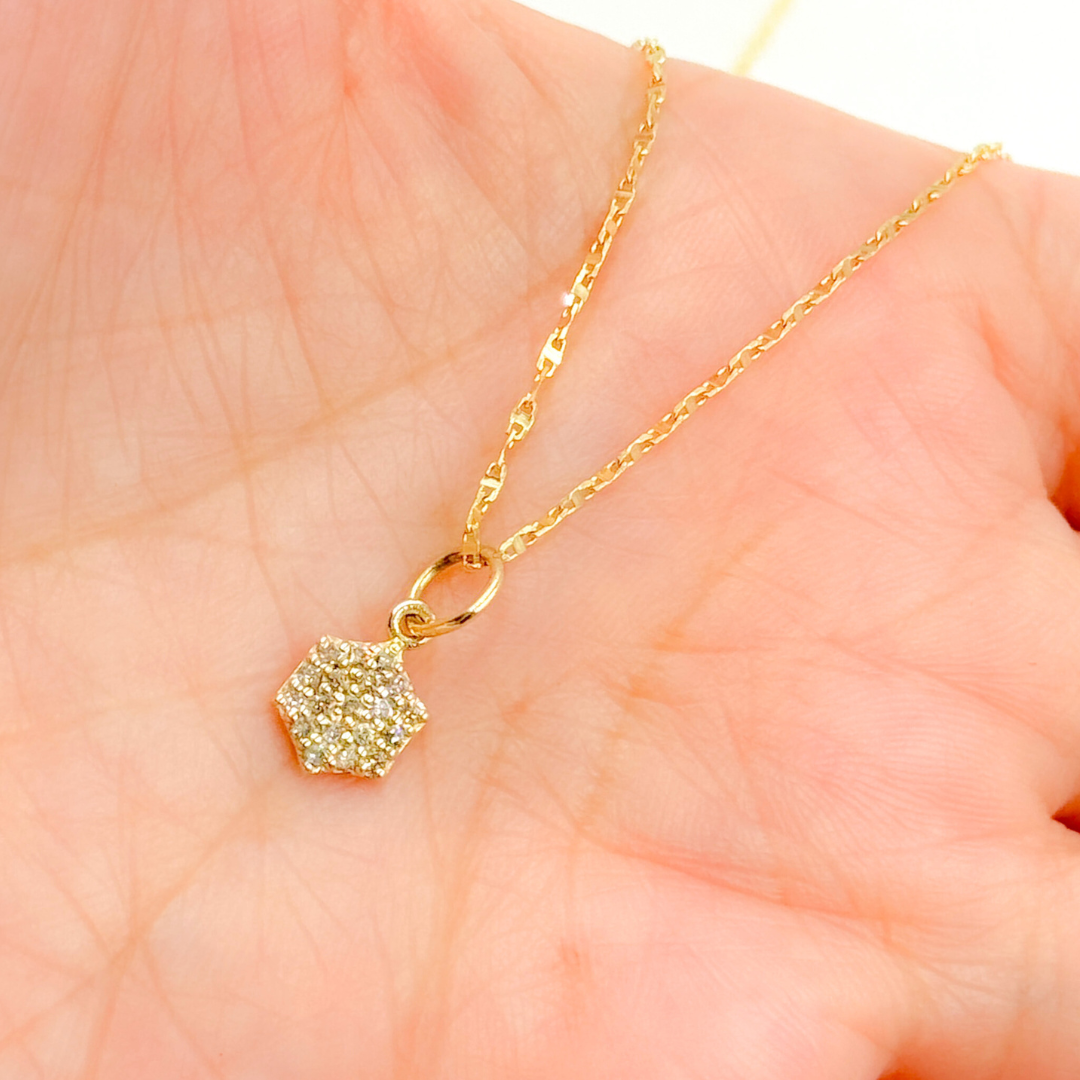14K Solid Gold Hexagon Shape Charm with Diamonds. GDP480