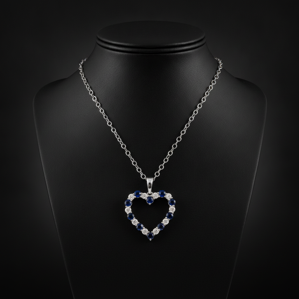 PHD38921. 14K Solid Gold Diamond and Gemstone Heart Shape Necklace