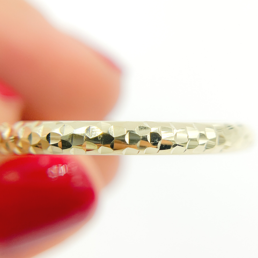 GER64. 14K Gold Diamond Cut Hollow Hoop Earrings