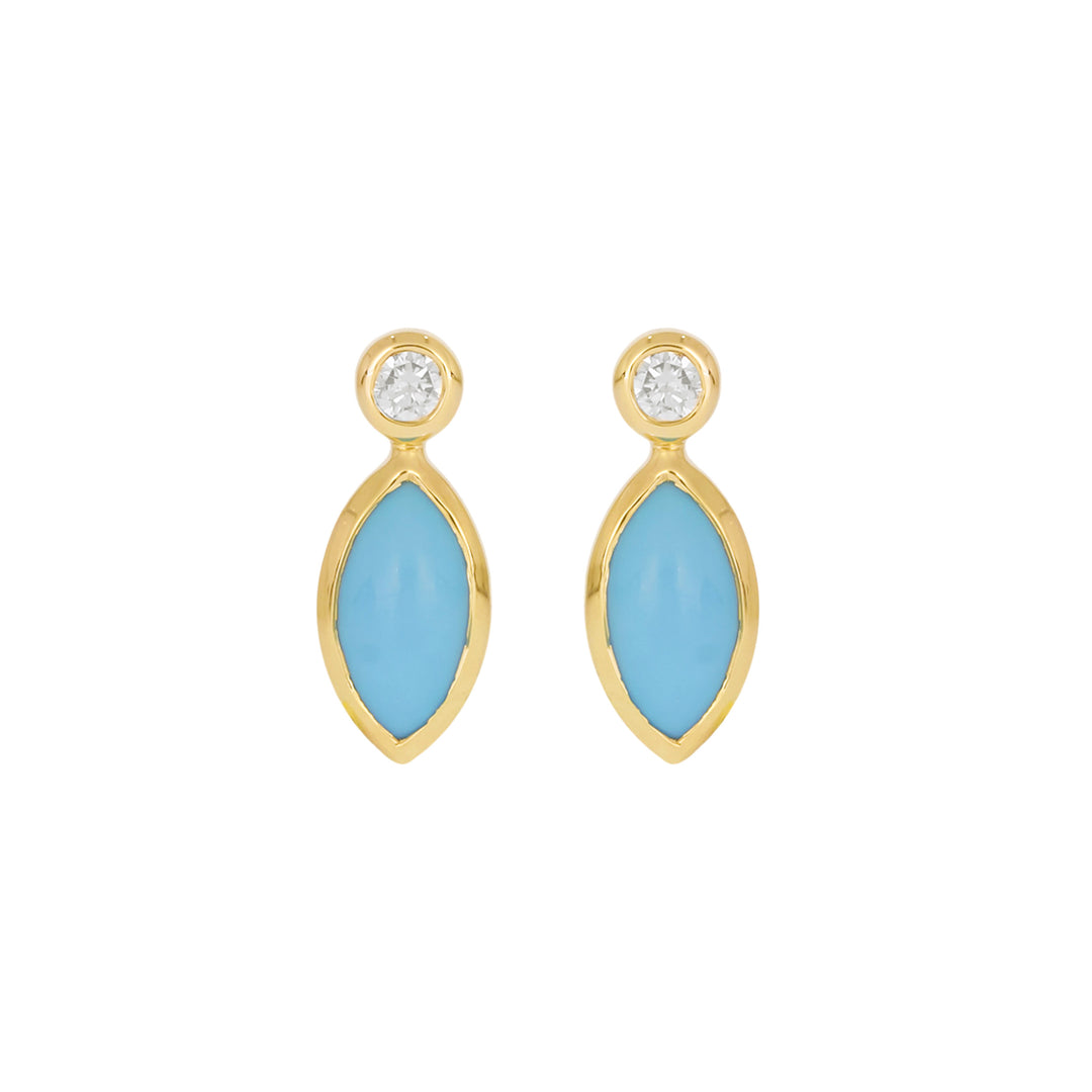 CE97070. 14K Solid Yellow Gold Diamond and Gemstone Marquise Stud Earring