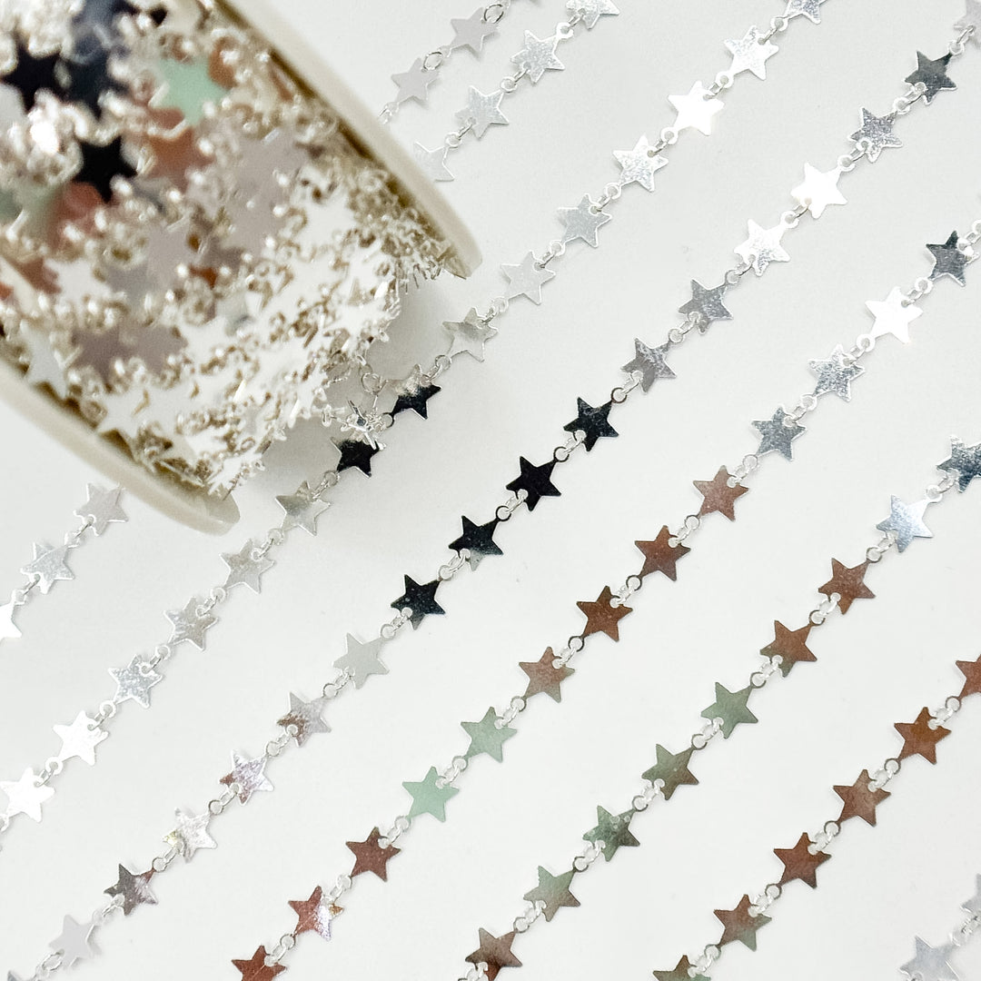 V312SS. 925 Sterling Silver Fancy Star-Link Chain