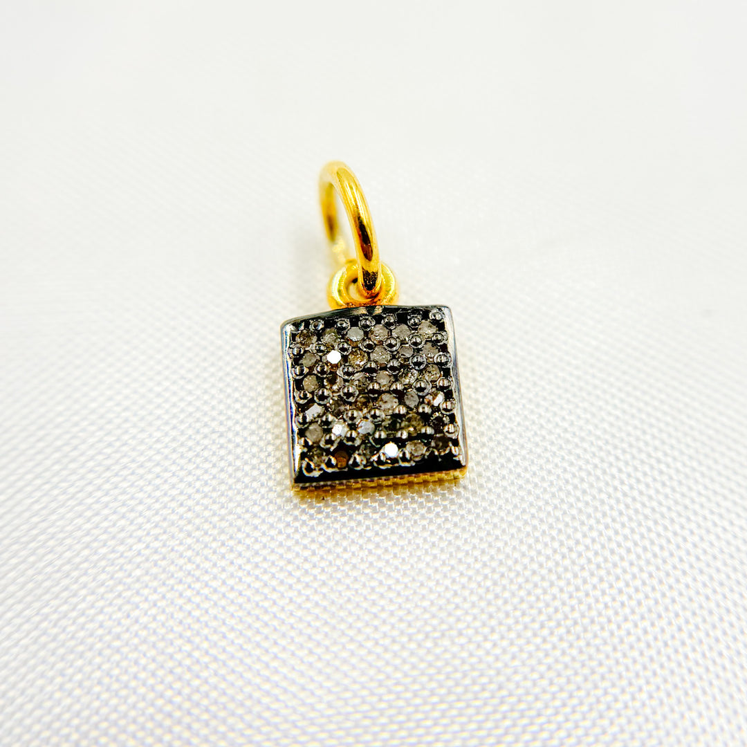 DC890. Diamond Sterling Silver Square Charm