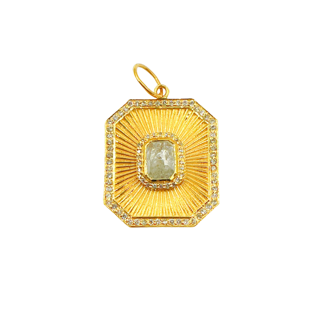 14K Solid Gold Charm Rectangular Pendant with Diamonds. CGDP47