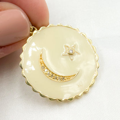 Buy Now Silver Round Moon and Star Enamel Pendant