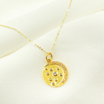 Load image into Gallery viewer, 14K Solid Gold with Diamonds Circle Charm with Moon and Dots in the Center. GDP252
