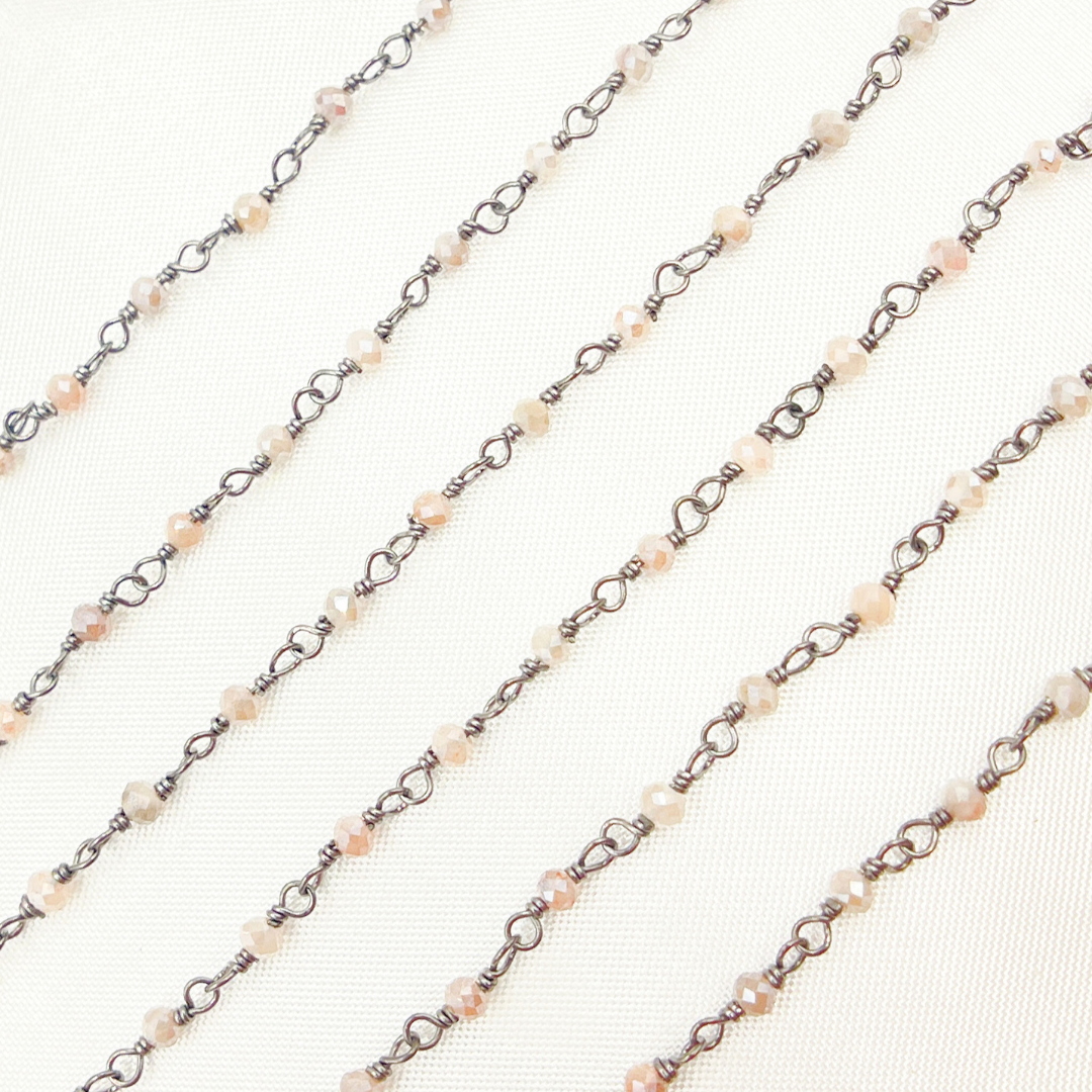 Coated Peach Moonstone Oxidized Wire Chain. CMS67