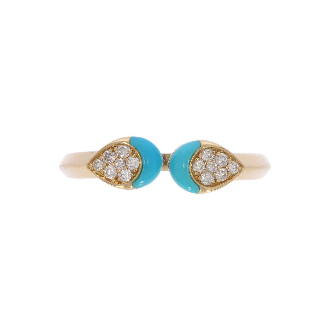 DRN05778TQ. 14k Solid Gold Turquoise and Diamond Fancy Ring