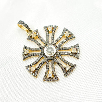 DP460. Diamond & Sterling Silver Fancy Shape Pendant with Polki Diamond and Gemstone