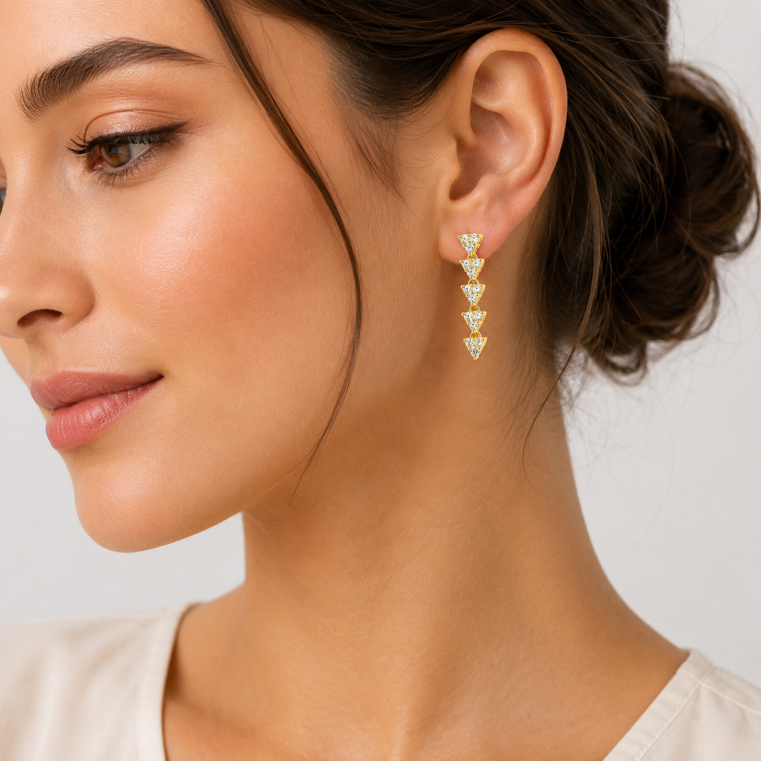 EFG52163. 14K Solid Gold Diamond Dangle Earrings