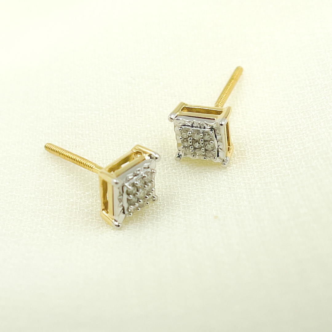 14K Solid Gold and Diamonds Square Earrings. EFB51010