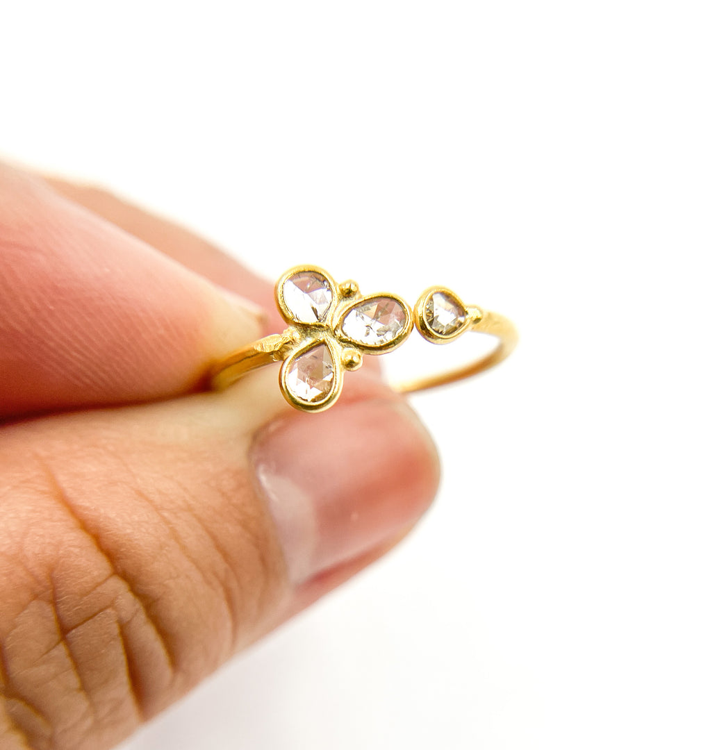 DR036. Diamond Sterling Silver Gold Plated Flower Ring