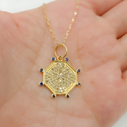 GDP560. 14k Solid Gold Diamond and Gemstone Octagon Charm