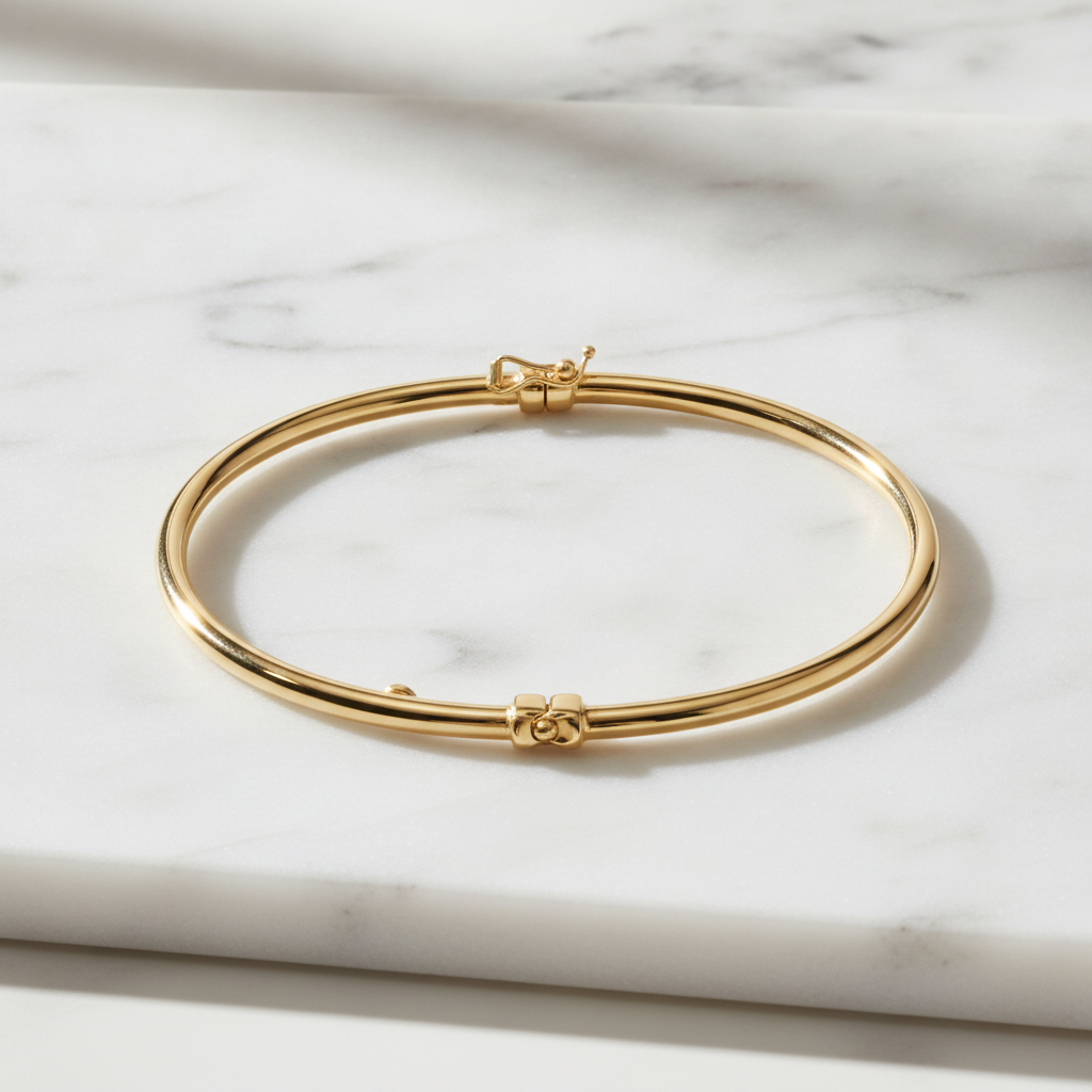 Bangle27. 14K Gold Smooth Hollow Bangle Bracelet