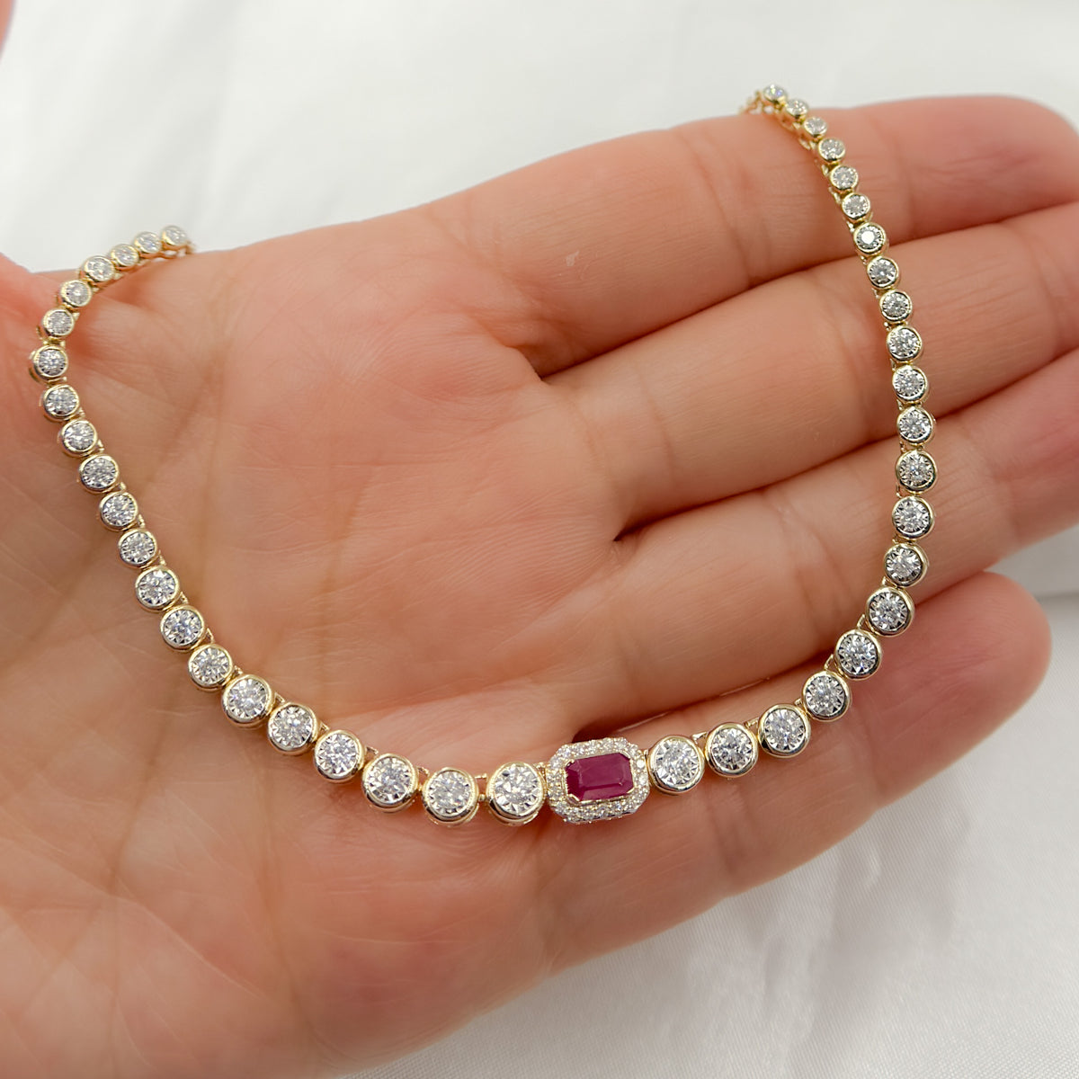 NK401314. 14K Solid Gold Diamond and Gemstone Necklace