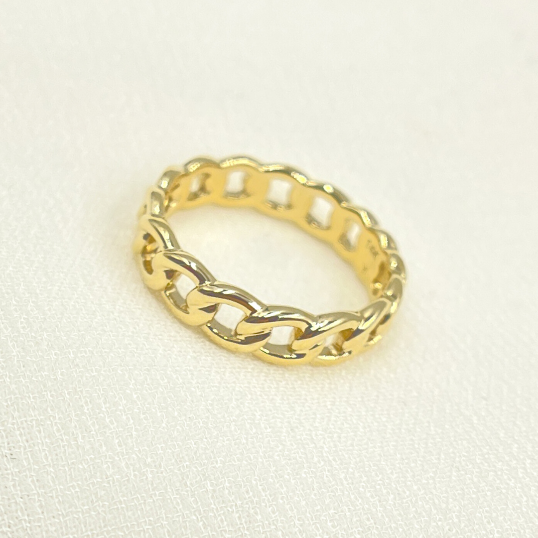 14K Solid Yellow Gold Chain Link Ring. RAZ01411