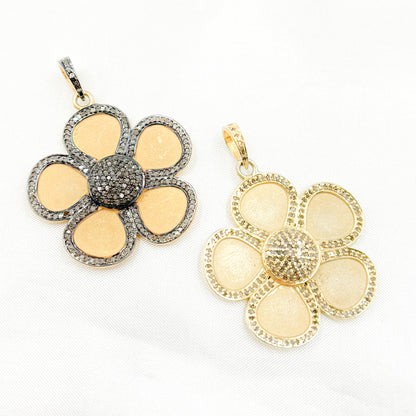 DP173. Diamond Sterling Silver Flower Pendant