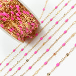 Load image into Gallery viewer, V295PKGF. 14K Gold Filled Pink Color Enamel with Paperclip and Diamond Cut Marina Links