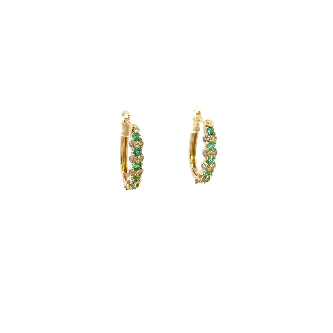 14k Solid Gold Diamond and Emerald Hoops. EHF56458EM