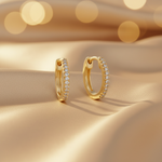 Load image into Gallery viewer, EHB56864. 14K Solid Yellow Gold Diamond Huggie Hoop Earrings