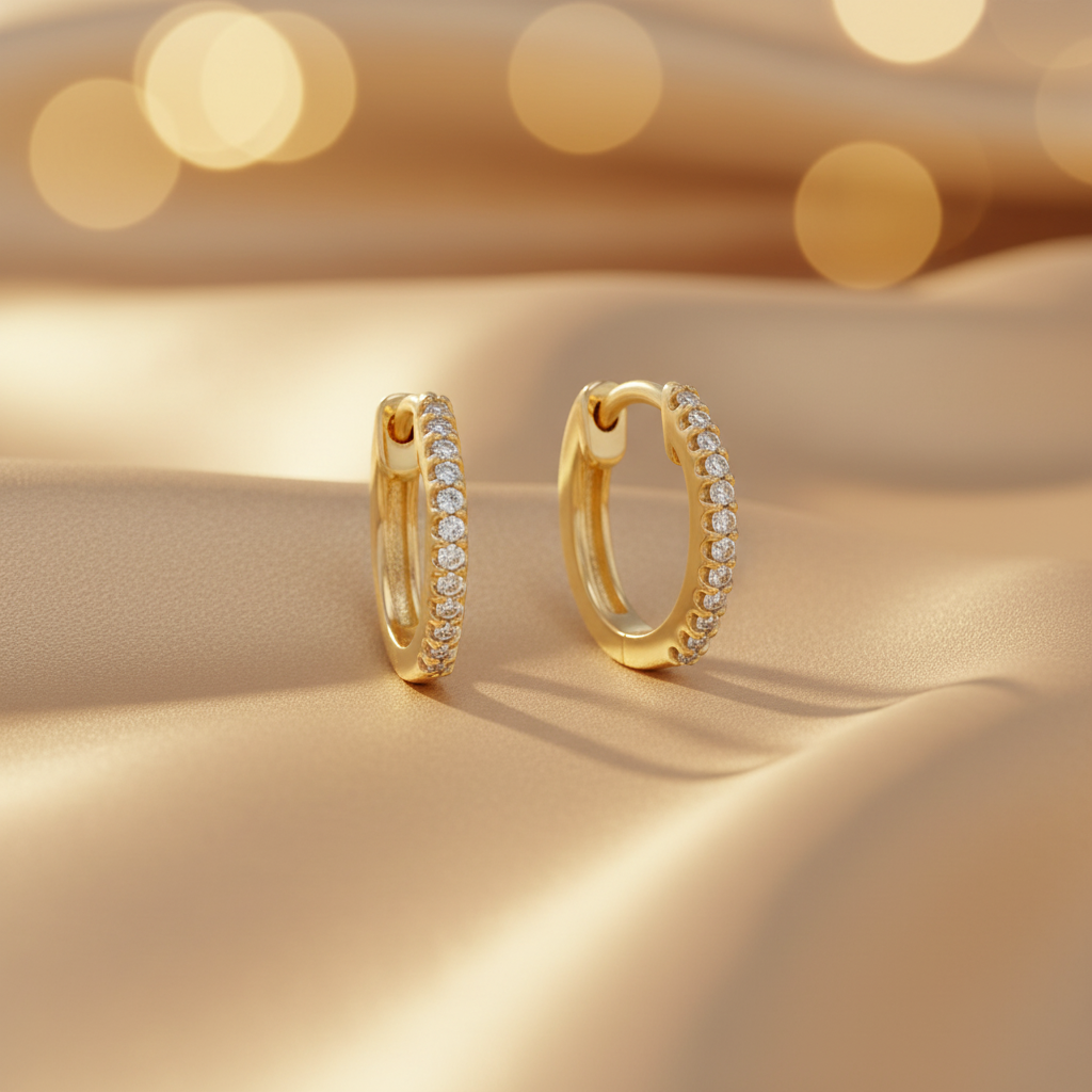 EHB56864. 14K Solid Yellow Gold Diamond Huggie Hoop Earrings
