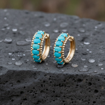 Load image into Gallery viewer, EHZ57696TQ. 14K Solid Gold Turquoise Hoops