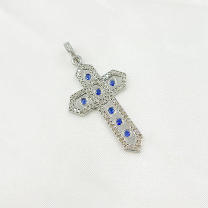 DP450. Diamond Sterling Silver Cross Pendant with Gemstone