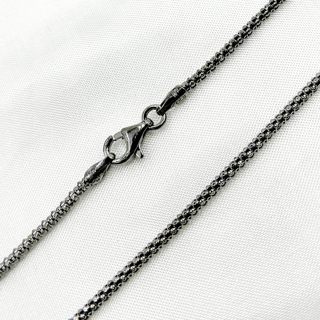 PC180BR. Black Rhodium Sterling Silver Popcorn Finished Necklace