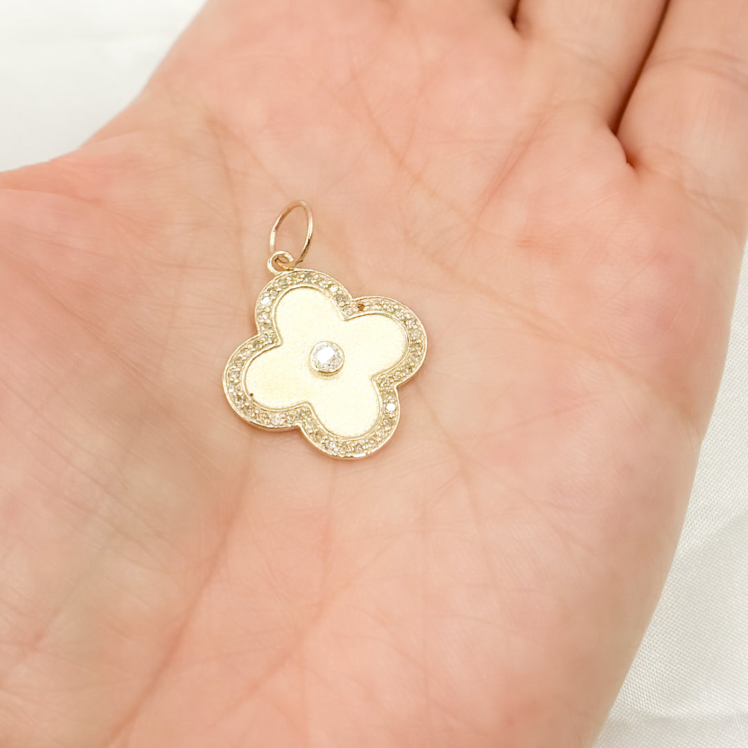 GDP121. 14K Solid Gold Diamond Flower Charm