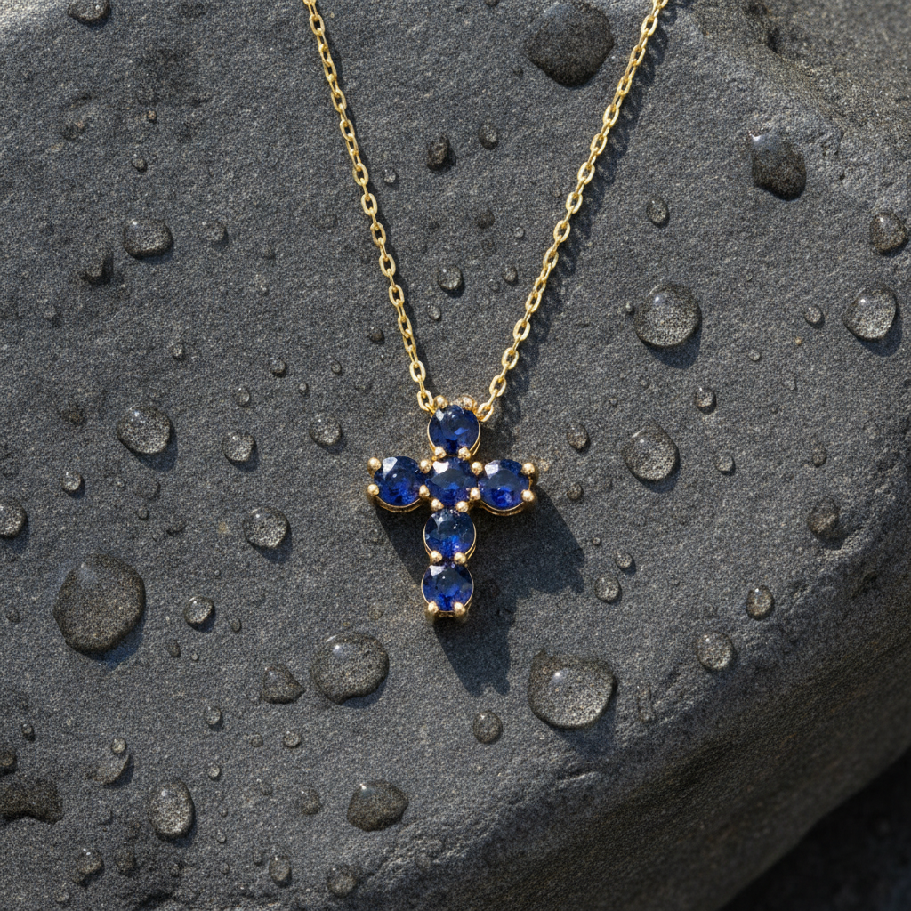 CP97251. 14k Solid Gold Gemstone Cross Necklace