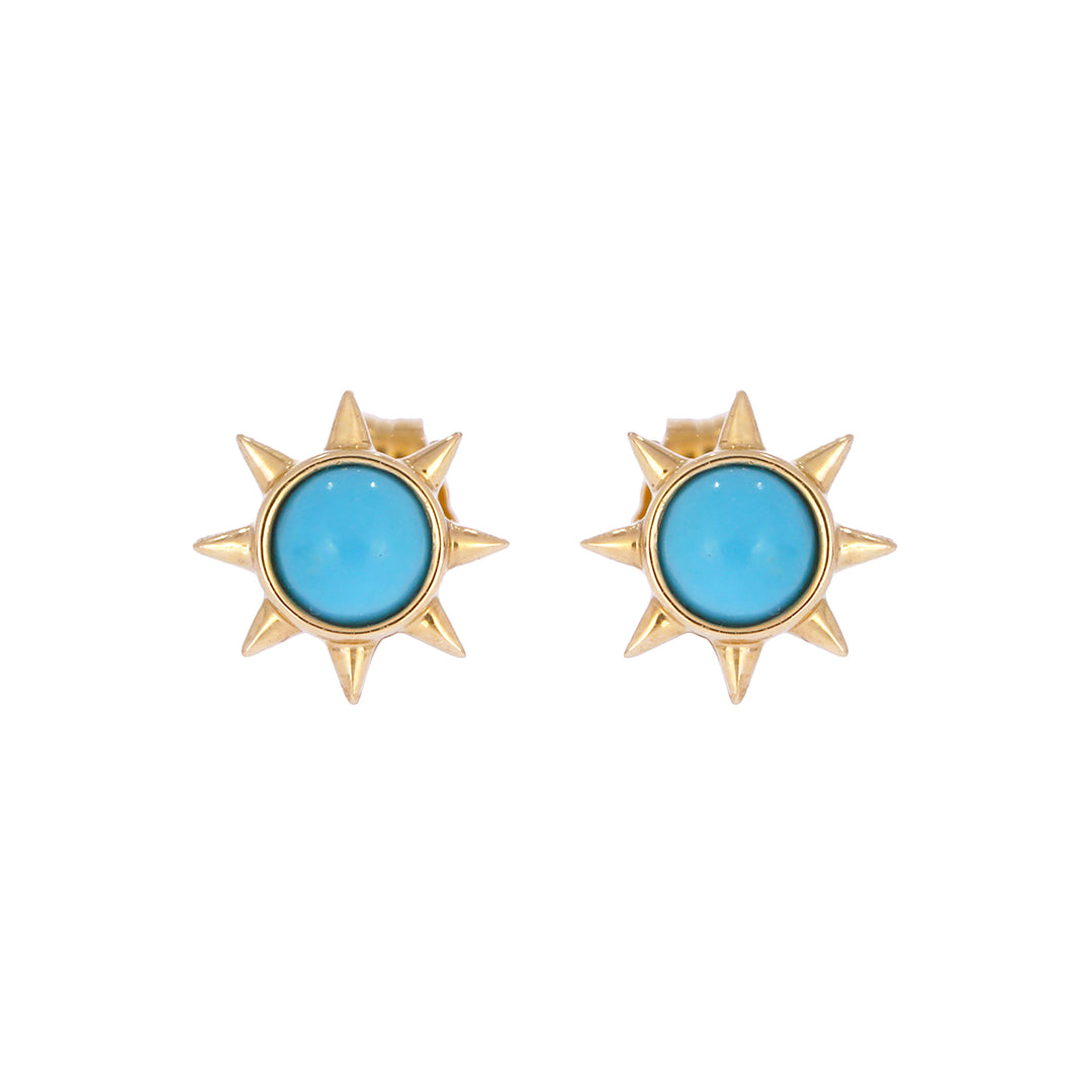 CE97073TQ4. 14K Solid Yellow Gold Turquoise Sun Stud Earrings