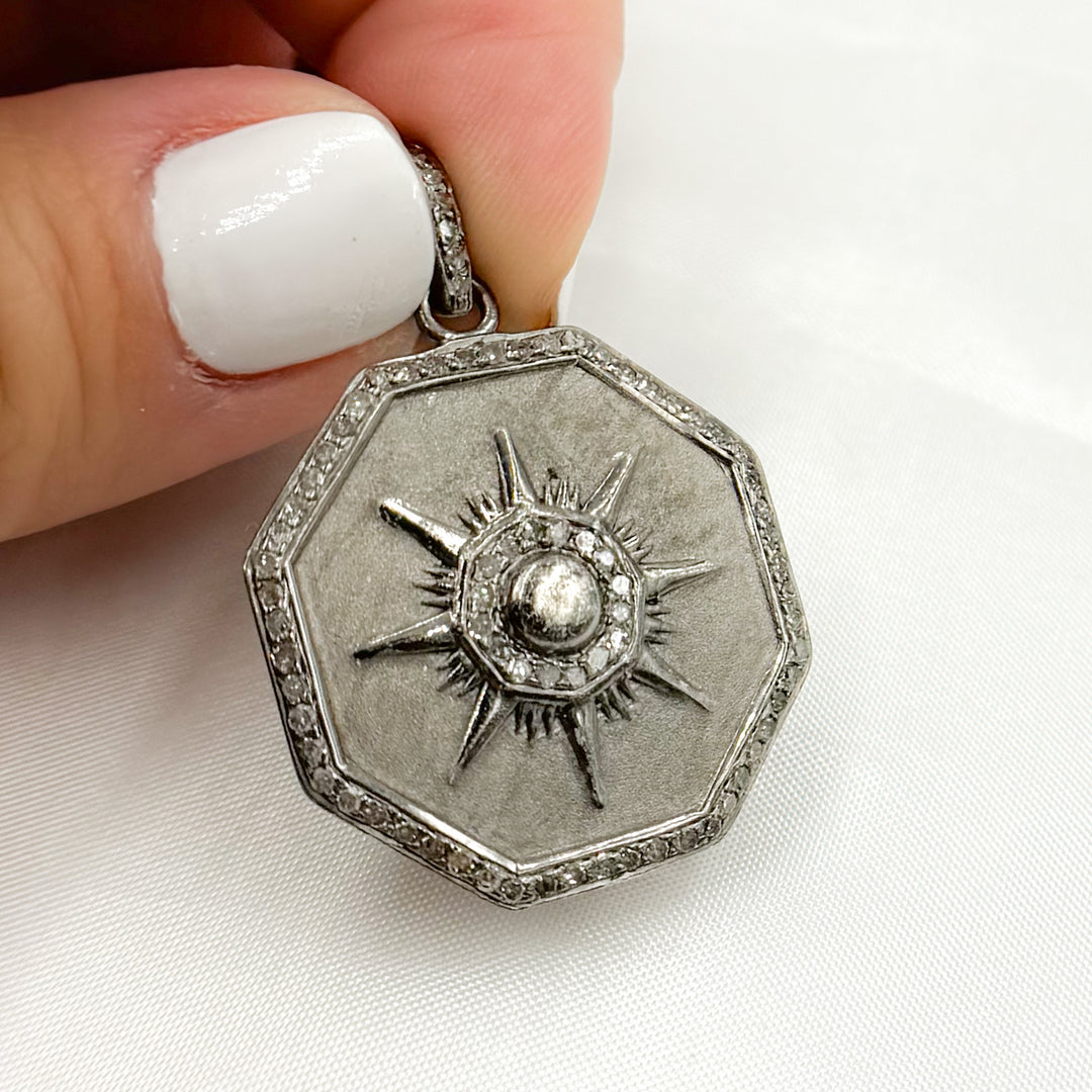 DP748. Diamond Sterling Silver Octagon Sun Pendant