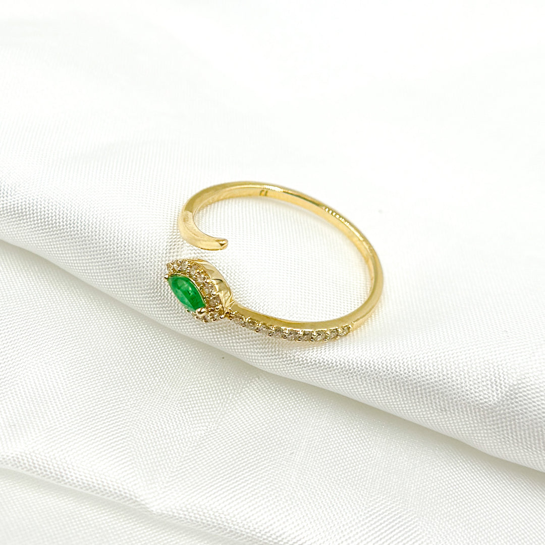 CR96479EM5X2.5. 14K Solid Yellow Gold Diamond and Emerald  Ring