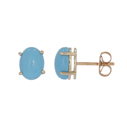 CE96803TQ8X6. 14K Solid Yellow Gold Turquoise Oval Studs Earrings