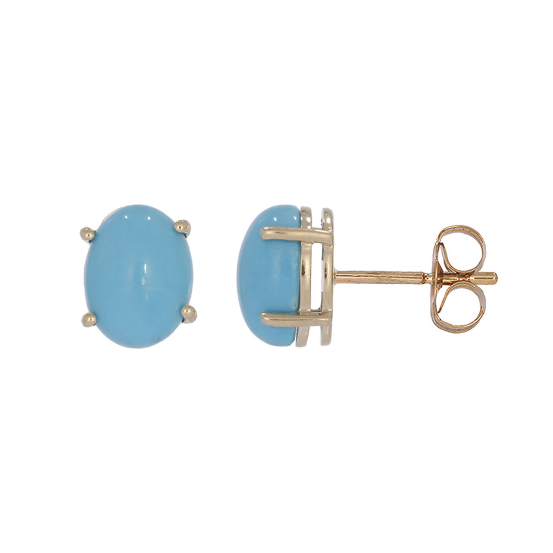 CE96803TQ8X6. 14K Solid Yellow Gold Turquoise Oval Studs Earrings
