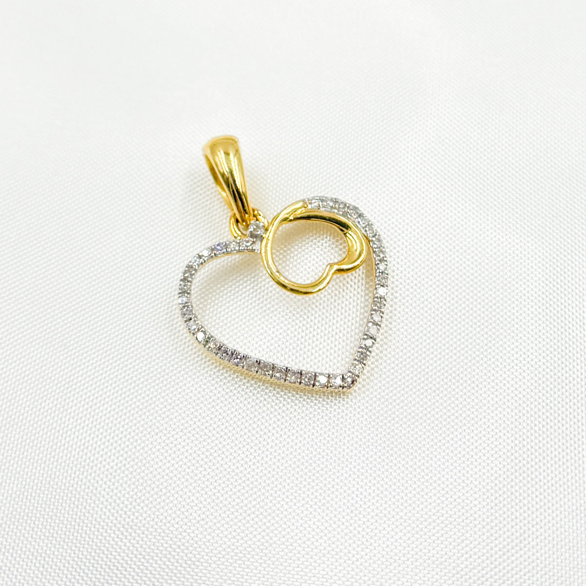 14K Solid Gold Diamond Heart Charm with Inverted Heart. EJP1495