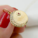 Load image into Gallery viewer, 14k Solid Gold Diamond Moon and Star Circle Charm. GDP550
