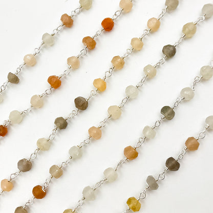 Multi Moonstone Sterling Silver Wire Chain