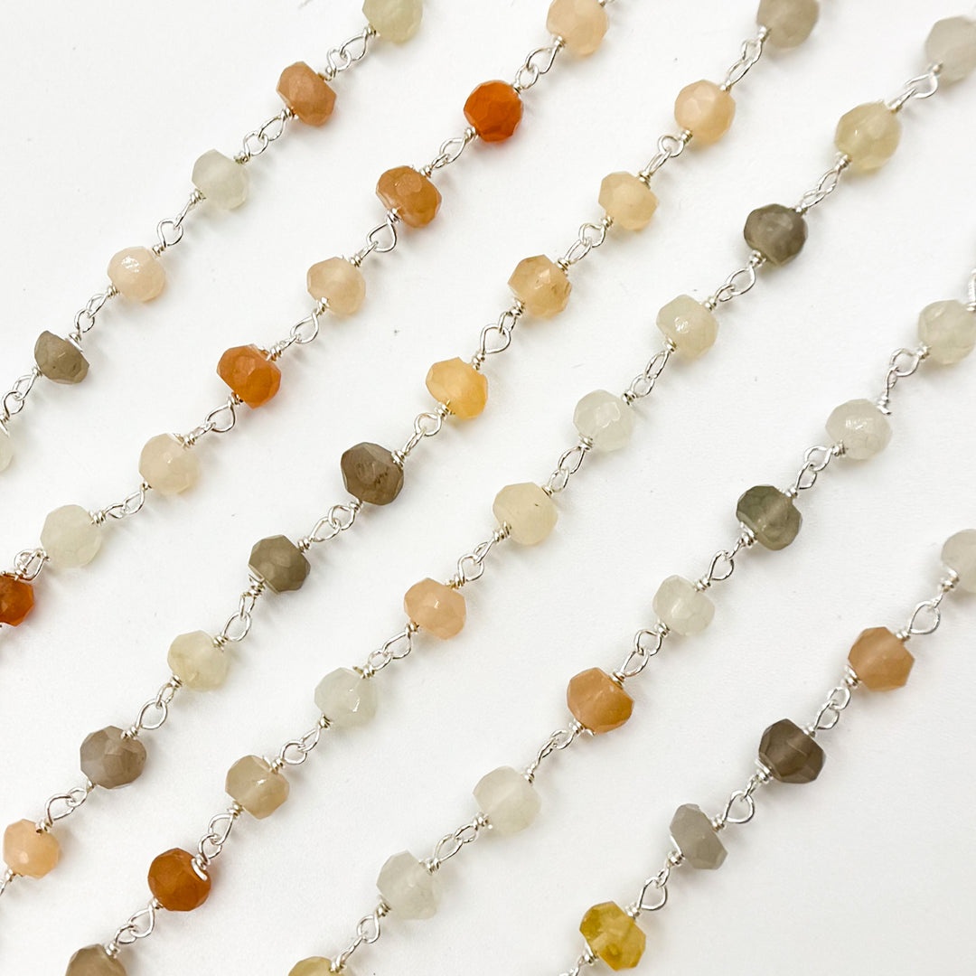 MMS28. Multi Moonstone Sterling Silver Wire Chain