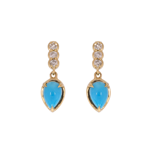 14K Solid Gold Diamonds and Turquoise Drop Dangle Earrings