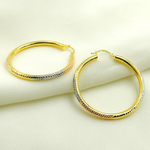 Load image into Gallery viewer, GER66. 14K Gold Tri-Color Hoop Earrings with Engraved Tornado Design