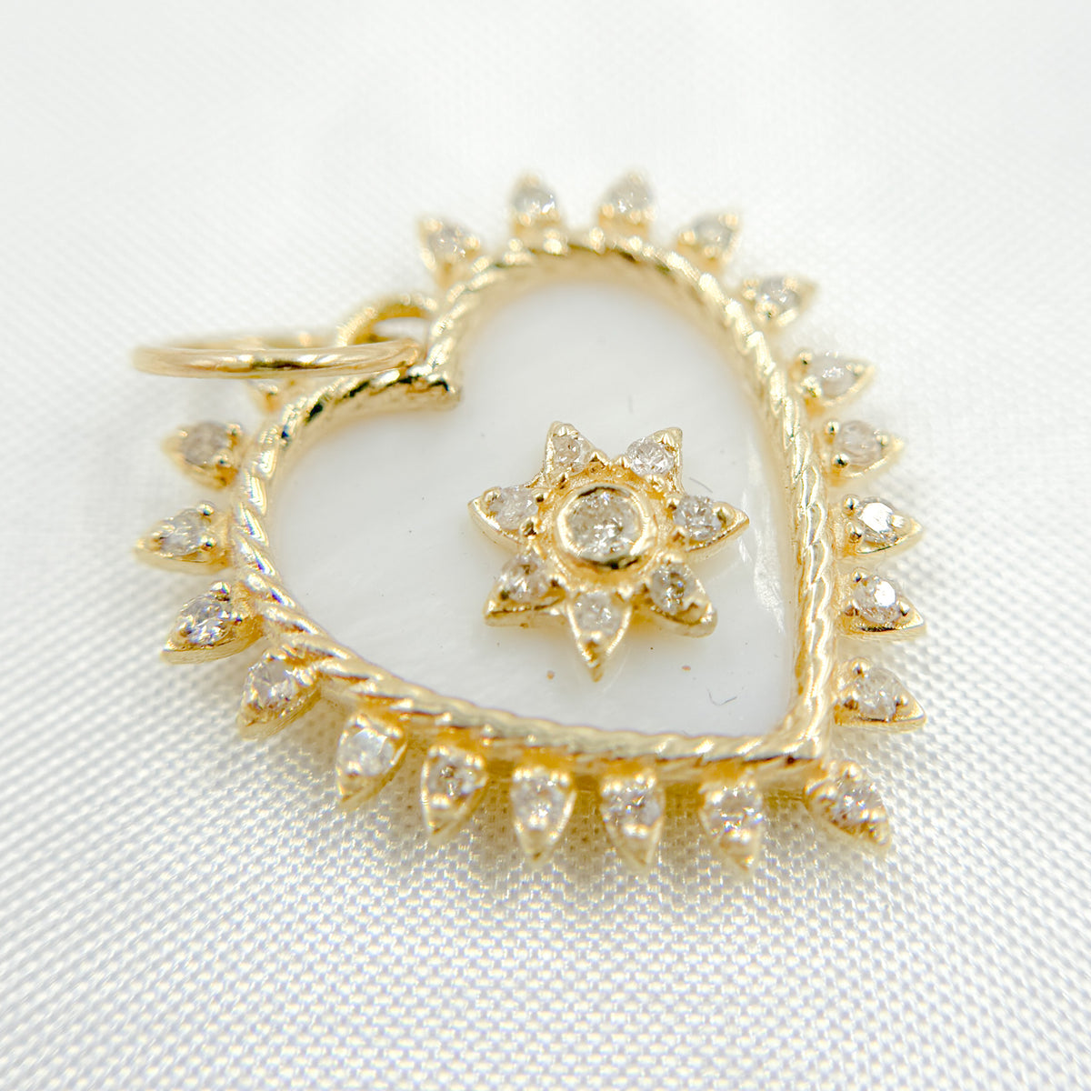 14k Solid Gold Diamond and Mother of Pearl Heart Charm. GDP665