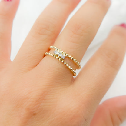 14K Solid Yellow Gold Diamond Double Line Ring.