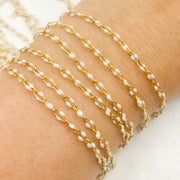 V245WTGP. Gold Plated Enamel 925 Sterling Silver White Enamel Chain