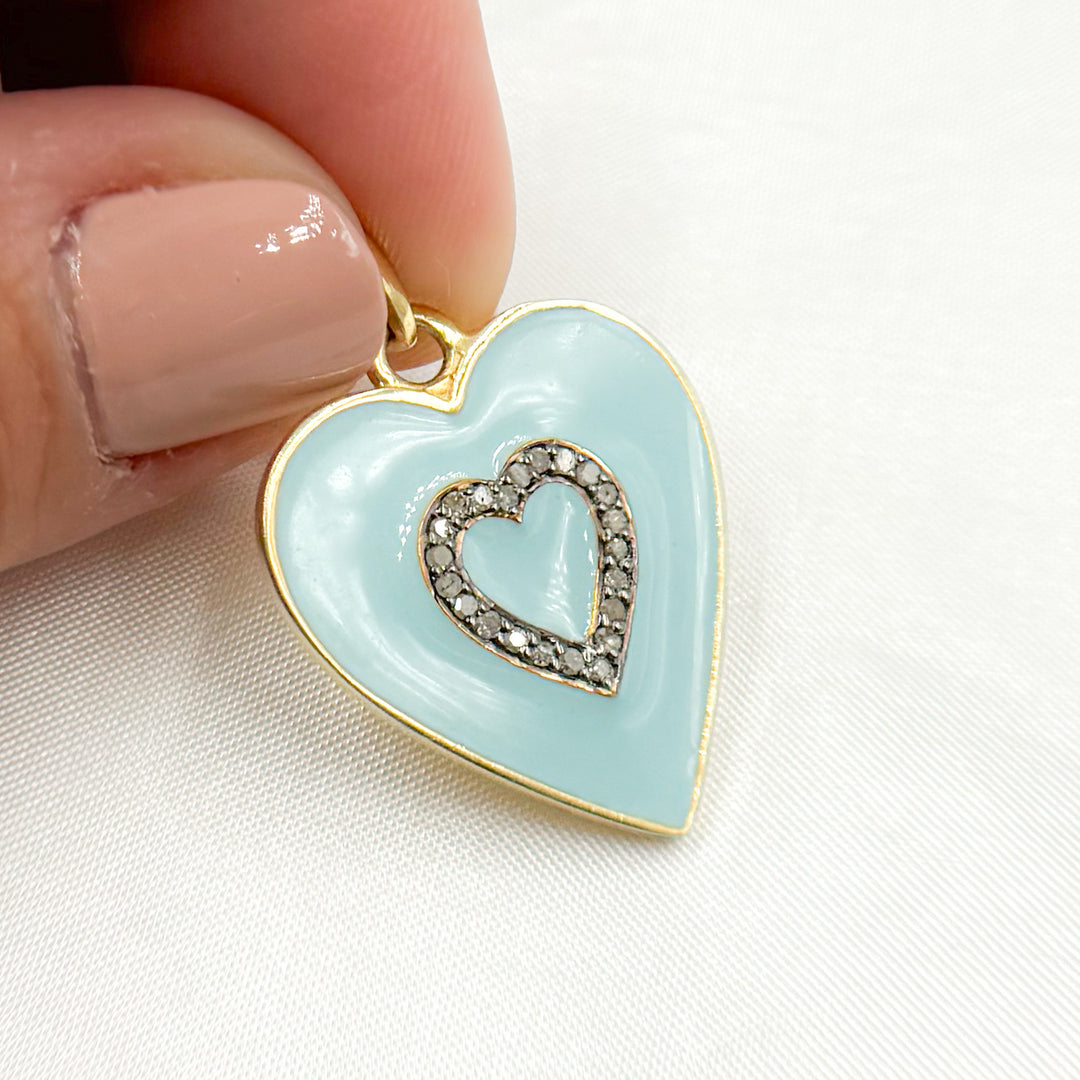 DP543A. Diamond Sterling Silver Heart Enamel Pendant