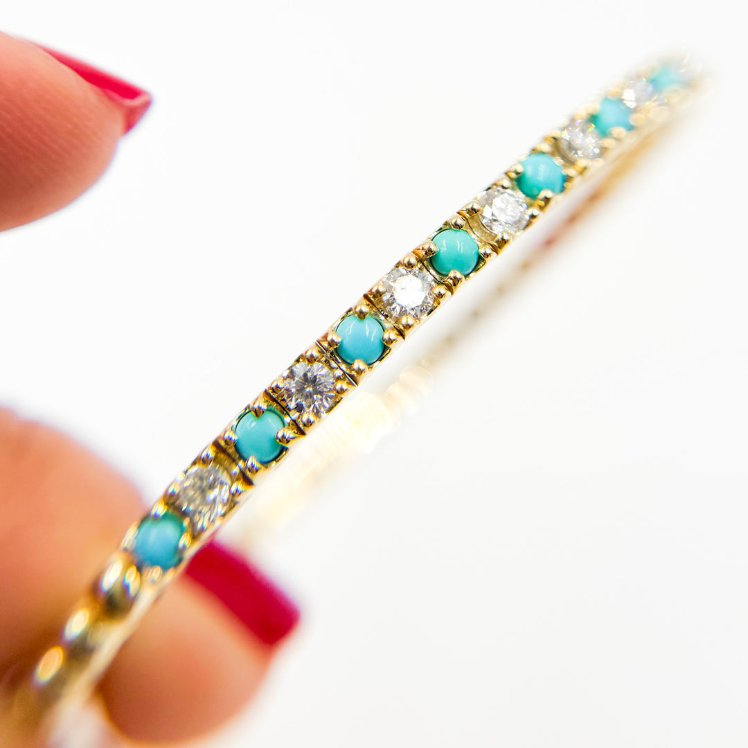 BNI68561. 14K Solid Yellow Gold Gemstone and Diamond Fancy Bangle