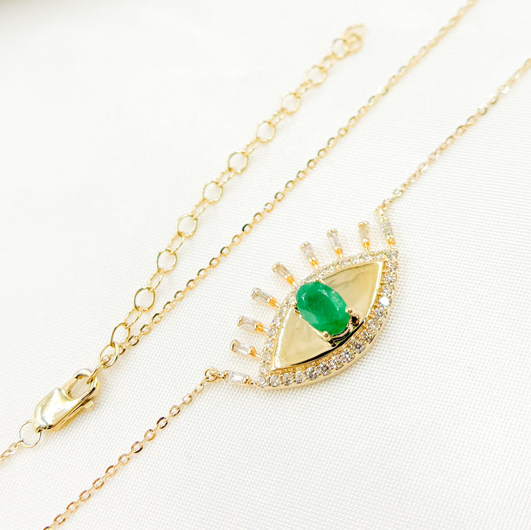 14K Solid Gold Diamond and Gemstone Eye Necklace. CN96319